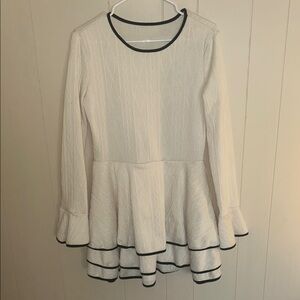 NWOT Black and Cream Peplum Ruffled Long Sleeve Dress